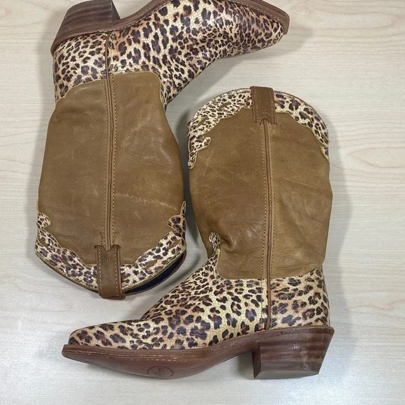 Abilene Boot Co. Tan and Leopard Print Heeled Boots - Picture 6 of 9
